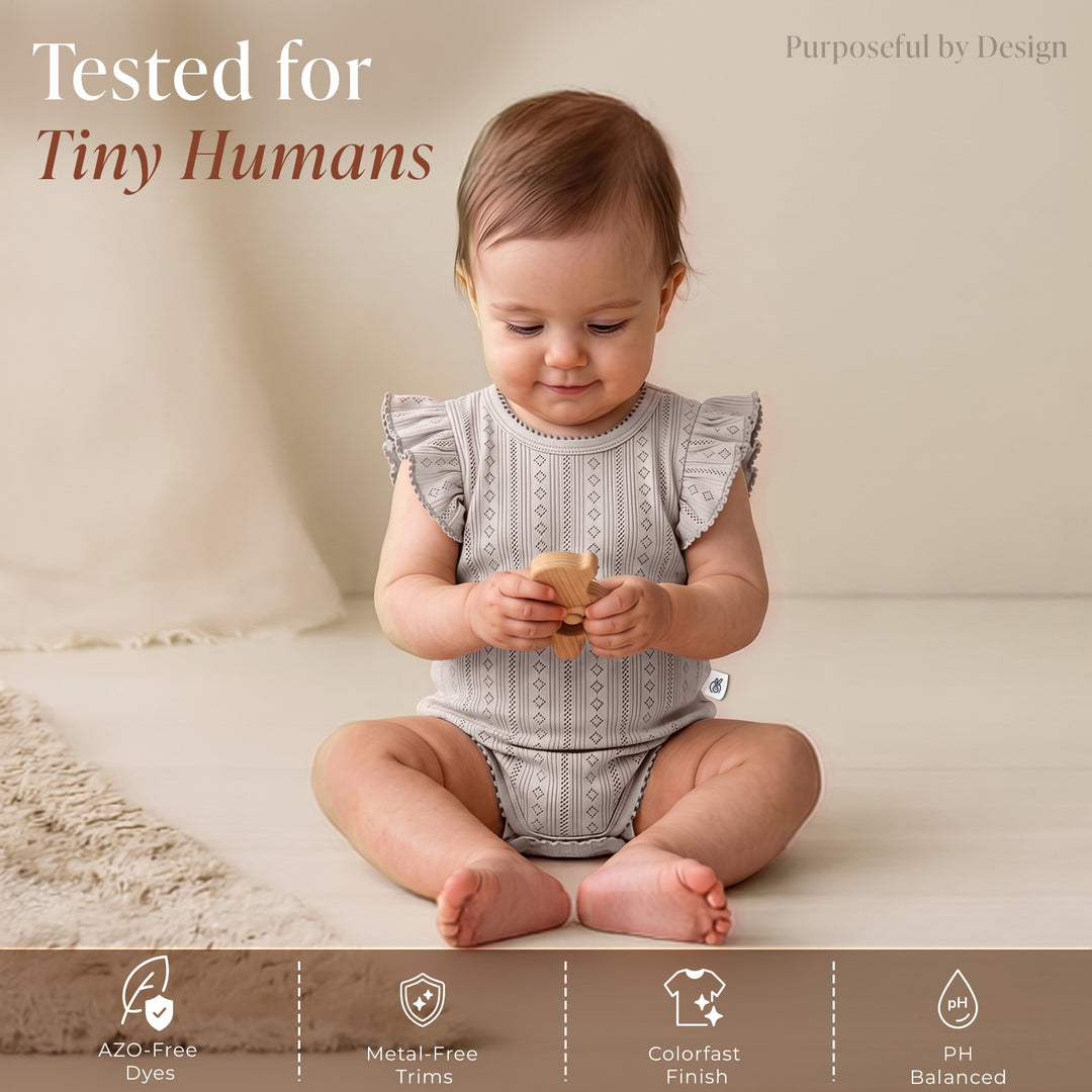 Mushmellow Light Grey Pointelle Ruffle Onesie & Short 2-Piece Set