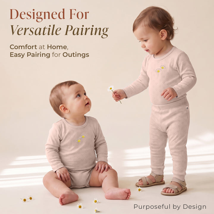 Pointelle Mushmellow Peach Dust Onesie Bottom Set