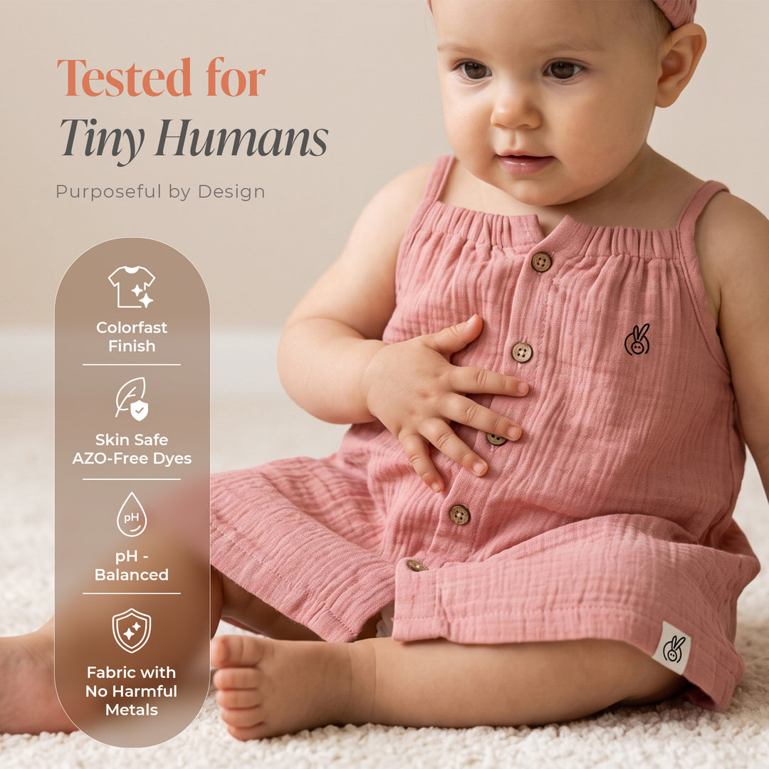Pastelpops Dusty Rose Cotton Crinkle Aline Dress With Front Opening