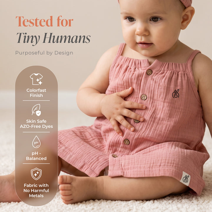 Pastelpops Dusty Rose Cotton Crinkle Aline Dress With Front Opening