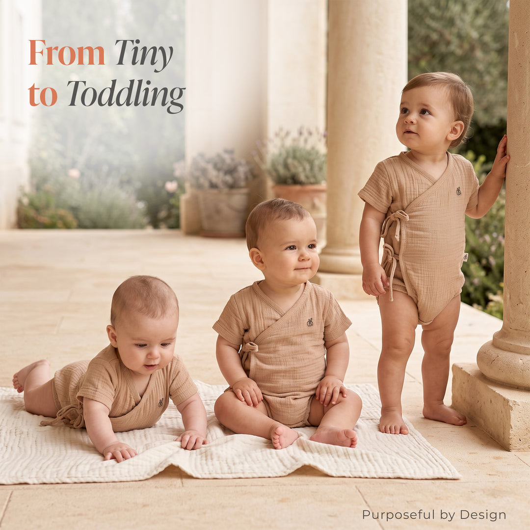 Pastelpops Beige Cotton Crinkle Wrapover Onesie
