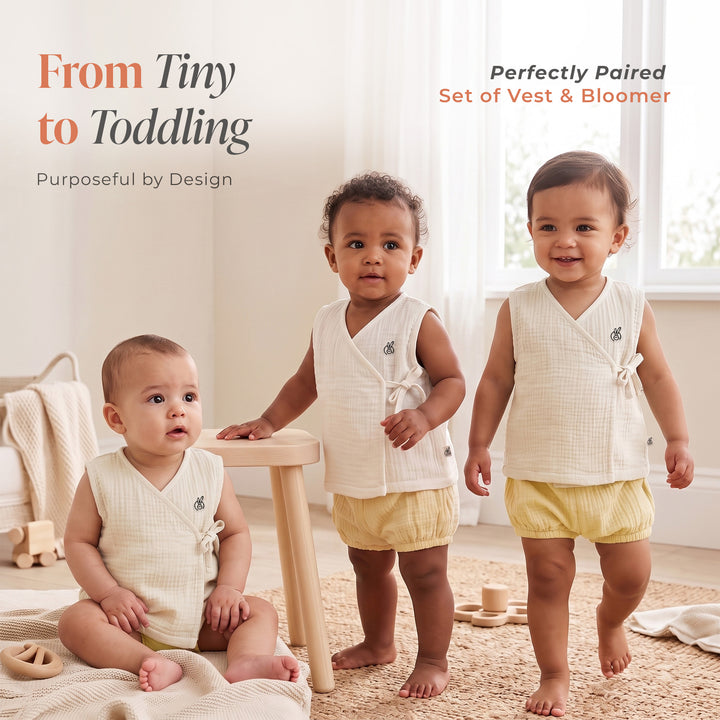 Pastelpops Multicolor Cotton Crinkle Wrap Over Vest & Bloomer 2-Piece Set