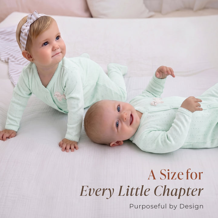 Mushmellow Sage Green Pointelle Front Open Sleepsuit
