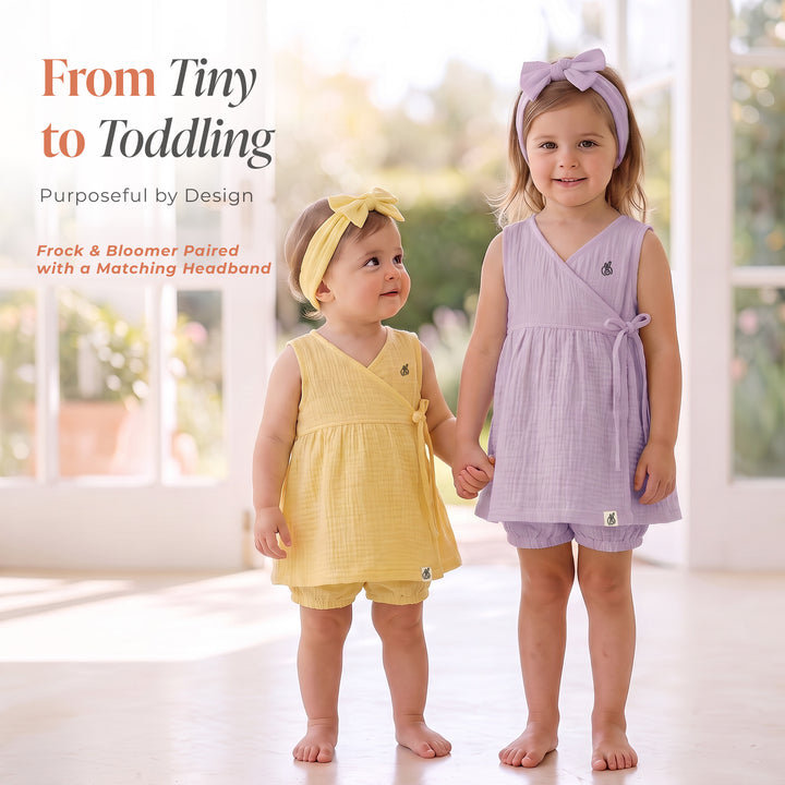 Pastelpops Purple Cotton Crinkle Wrap Over Frock & Bloomer 2-Piece Set