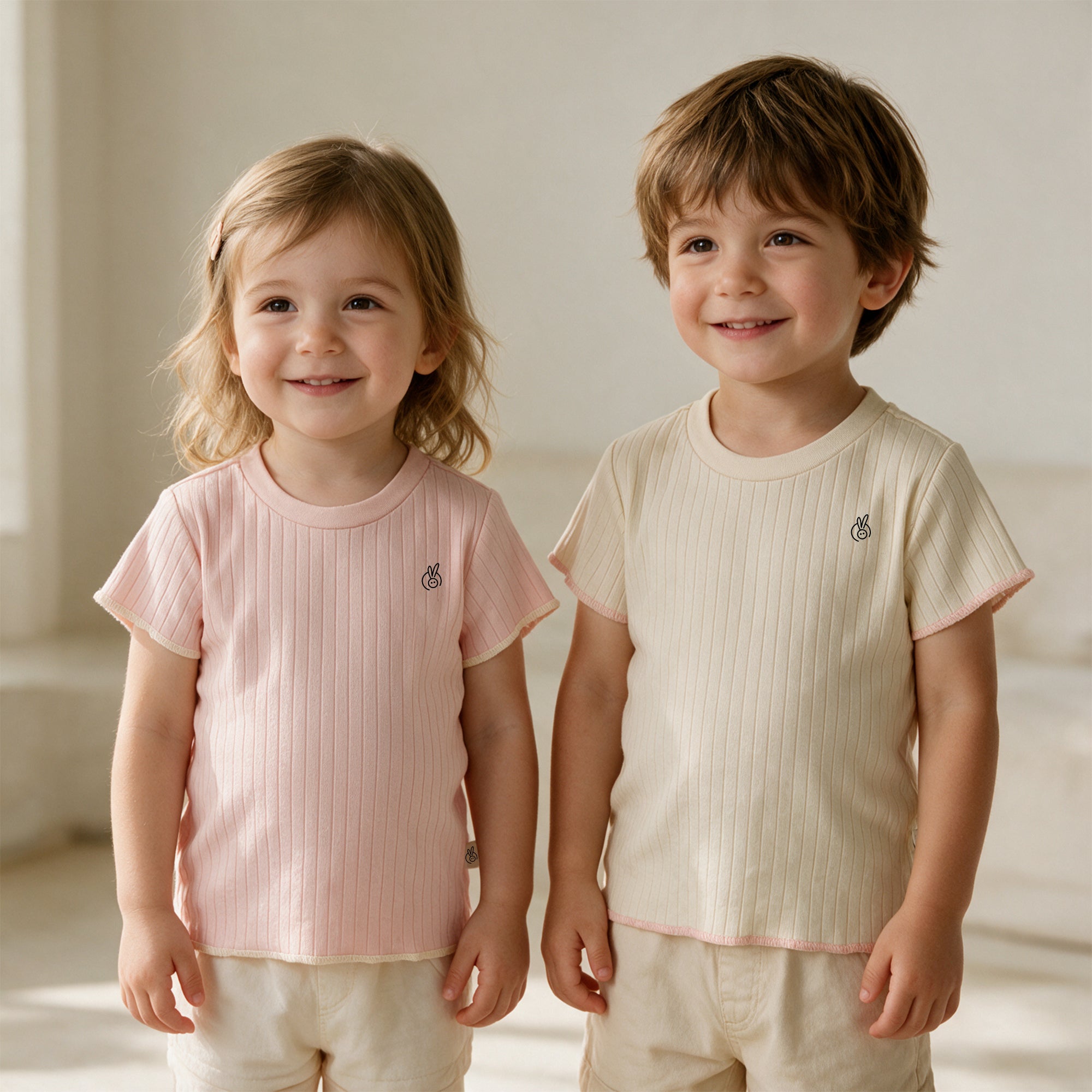100% Cotton Mushmellow T-Shirt Almond Milk & Veiled Pink 2-4 Years