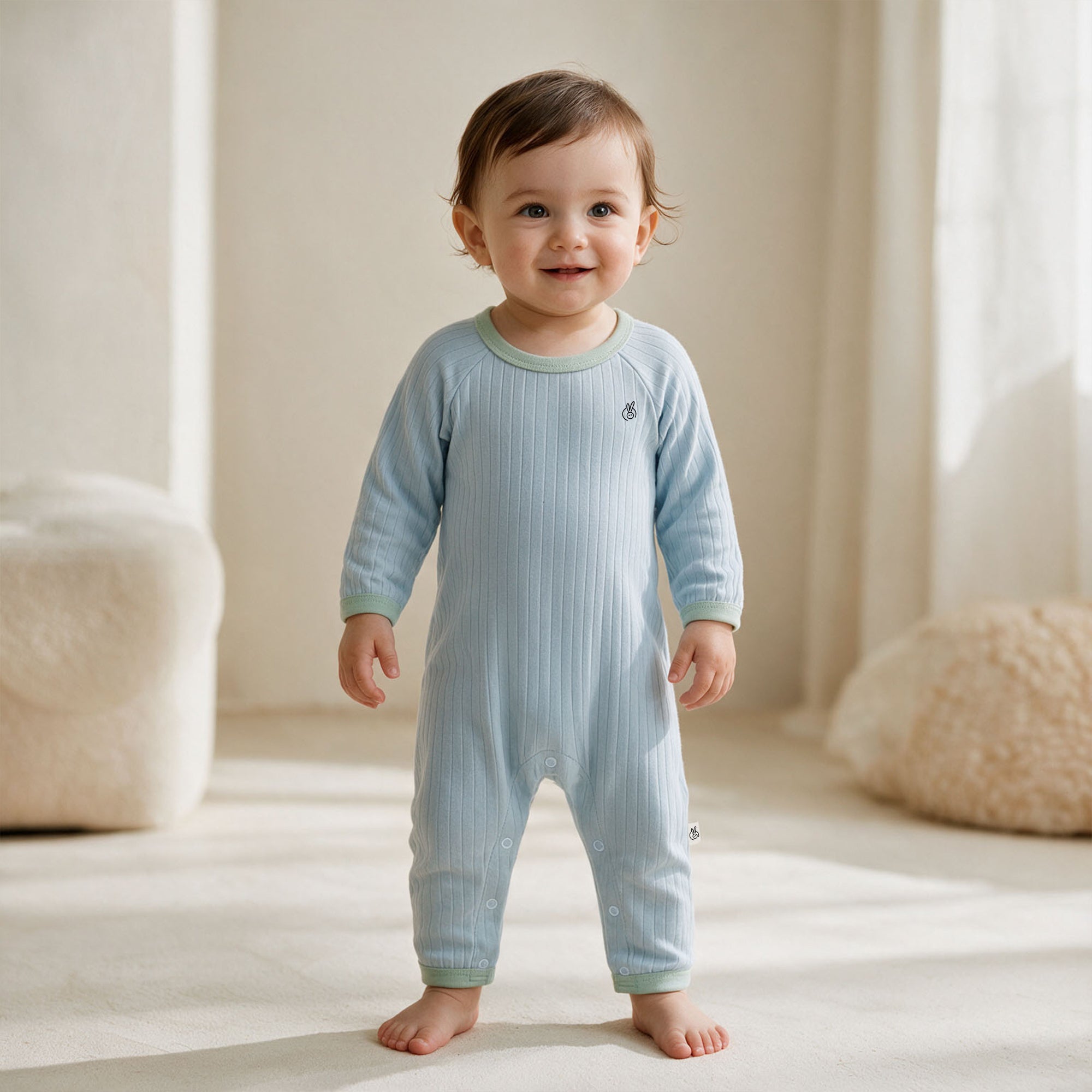 100% Cotton Mushmellow Raglan Jump Suit Ballad Blue 0-2 Years