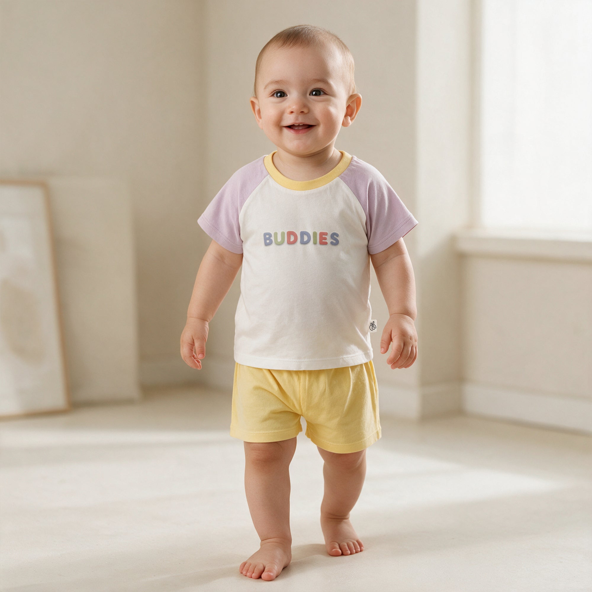 100% Cotton Single Jersey Pastelpops Raglan Top & Bottom Set Multicolor 0-2 Years