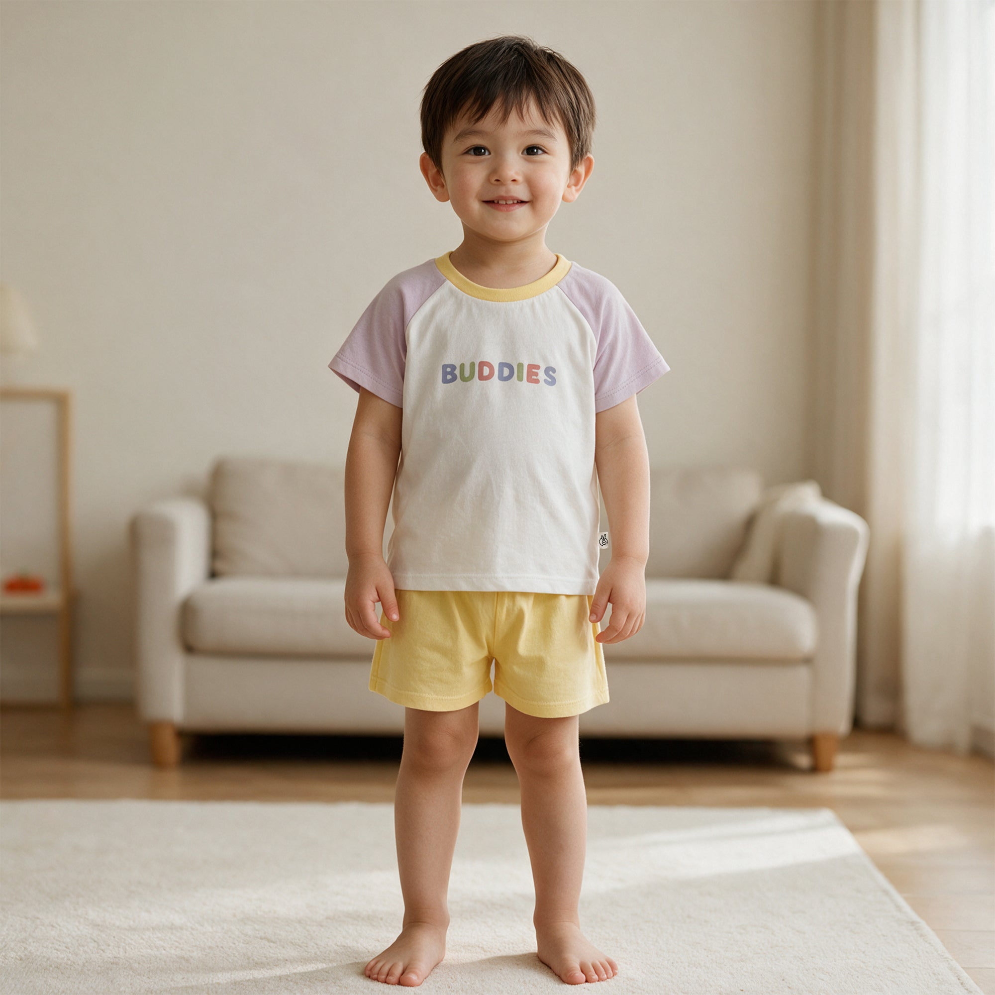 100% Cotton Single Jersey Pastelpops Raglan Top & Bottom Set Multicolor 2-4 Years