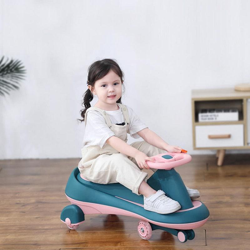 Iya Iya Drift Swing Car - Inbuilt Music, Scratch Free PU Led Wheels, Up to 125 Kgs Capacity - Green Pink