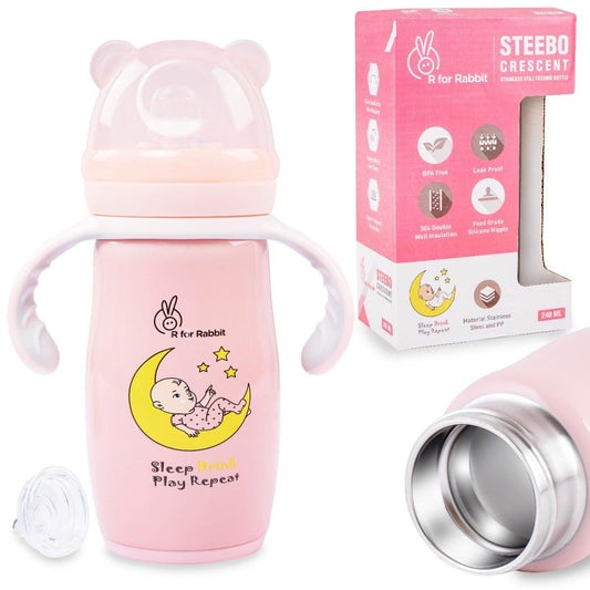 150ml Bunny Pink stainless steel baby to toddler adaptive bottle
